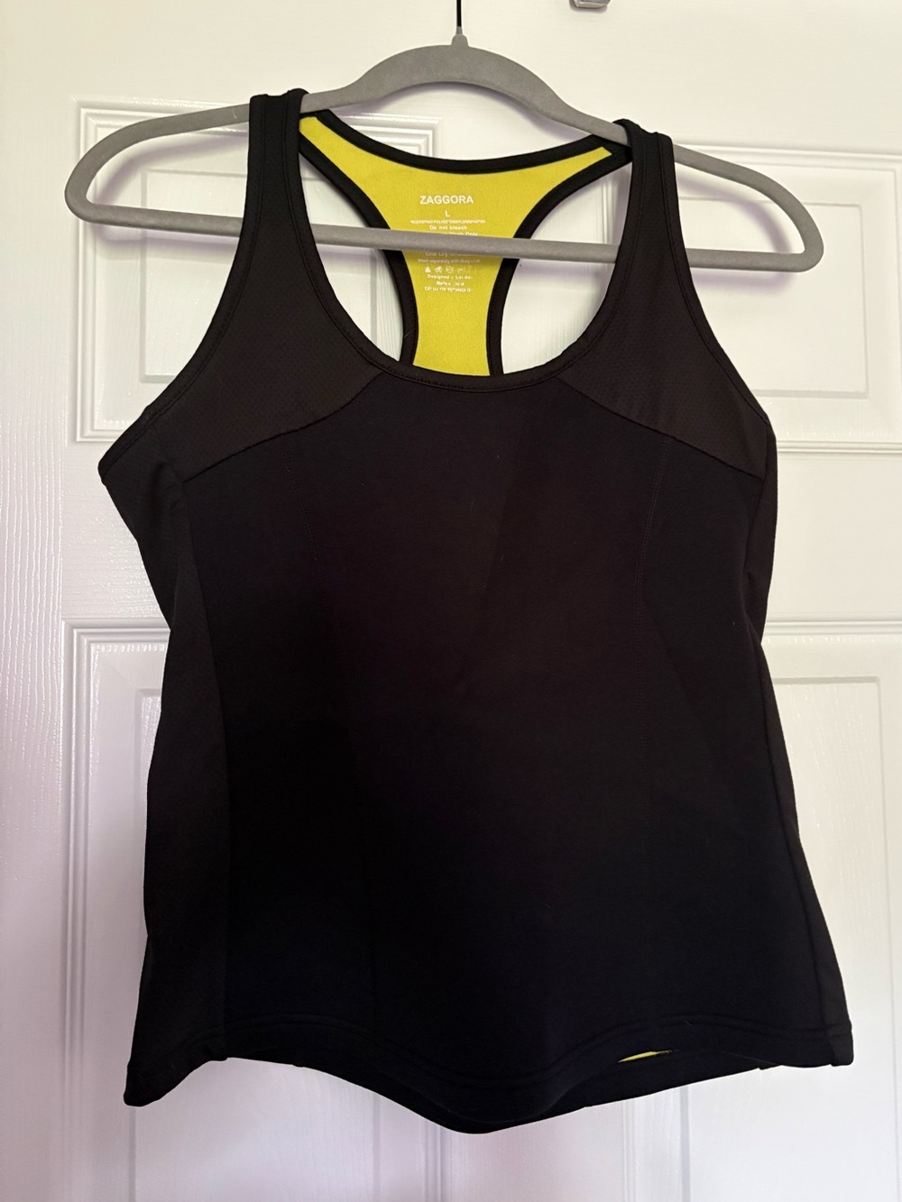 Zaggora Black Racerback Thermal Compression Workout Tank with Yellow Interior